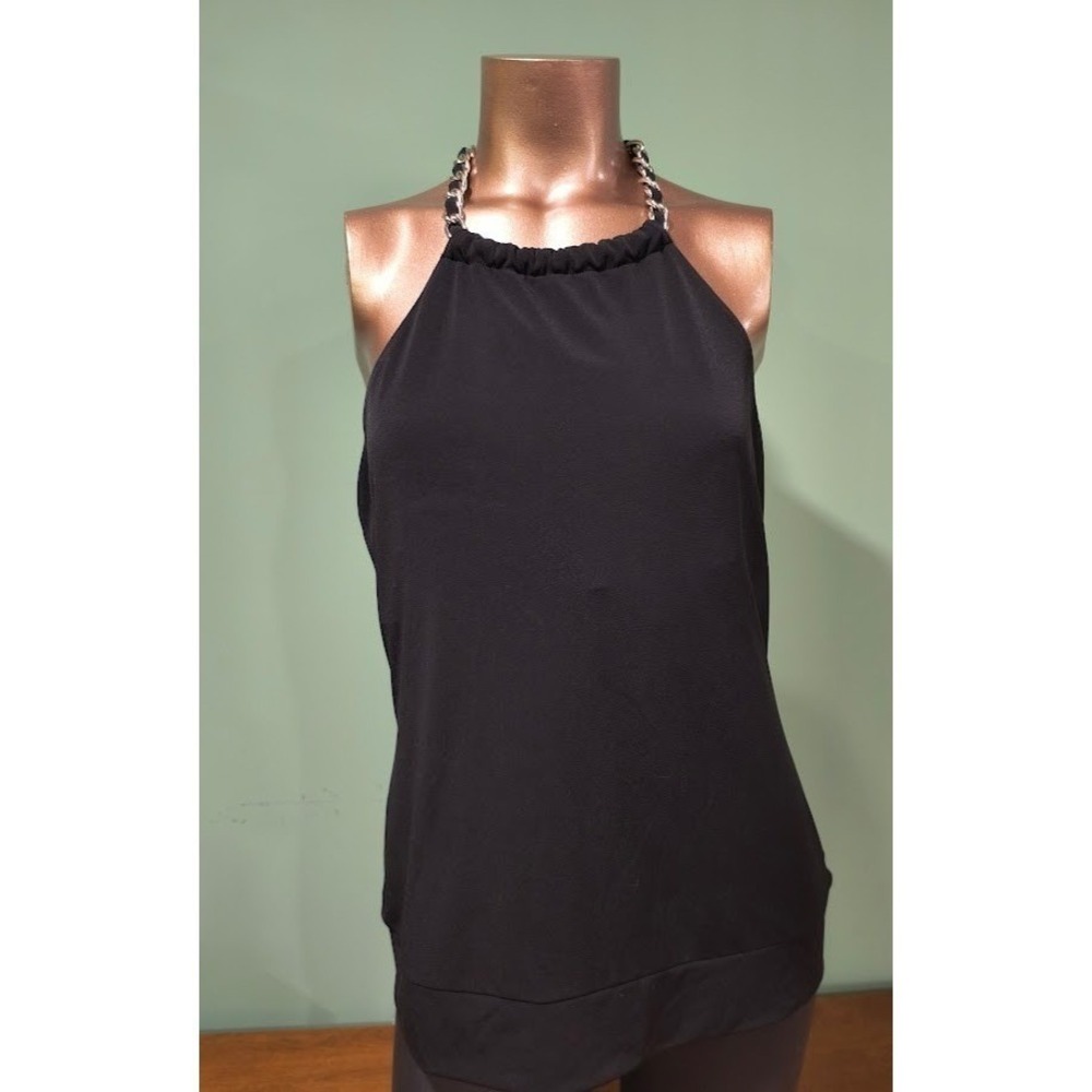 Michael Kors Womens Chain Halter Tie Neck Top Black Size Large Check Measurement